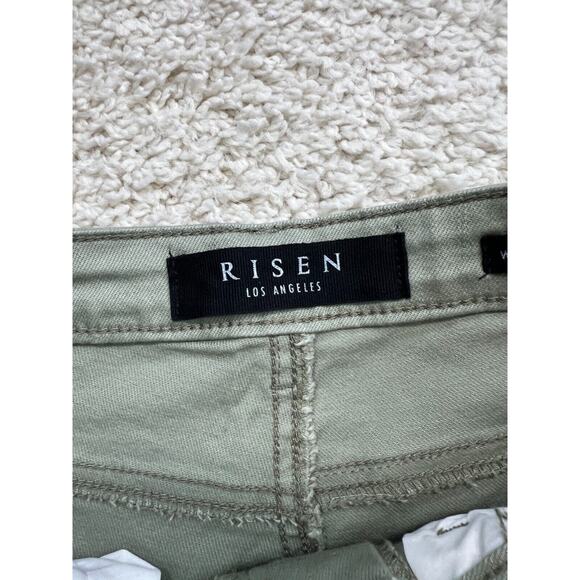 Risen Jeans Womens 28 Green Denim Mid Rise Straight Leg Raw Hem Normcore Basic - Picture 6 of 11